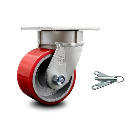 Service Caster 4 Inch Kingpinless Red Poly on Steel Wheel Swivel Caster with Swivel Lock SCC SCC-KP30S420-PUR-RS-BSL